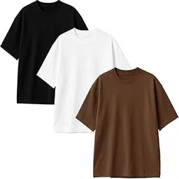 rodzen Oversized Baggy Fit Half Sleeves Round Neck Solid Cotton Blend Combo T-Shirt for Men (Pack of 3)-picture-20