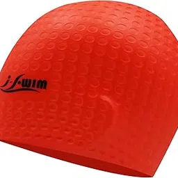 I-Swim Swimming Bubble Cap | for Adult | Fully Elastic Waterproof and Strechable | Tuck Stray Hair Underneath Cap | Protecting Hair from Chlorine | Material: Silicone | Size: Free | Color: Red-picture-25
