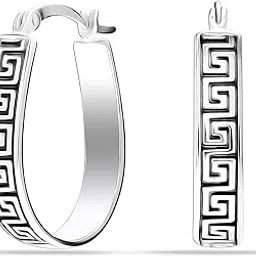 lecalla Women's 925 Sterling Silver Hoop Earrings for Women | BIS Hallmarked Greek Key Cut-Out Design Small Hoops | Lightweight Greek-Key Hoops Earring jewelry Gift for Wedding Anniversary-picture-59