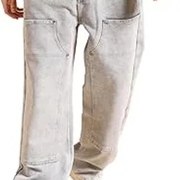 the indian garage co Men's Loose Fit Mid Rise Baggy Solid Mid-Rise Carpenter Denim Jeans-picture-22