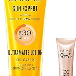 LAKMÉ Sun Expert Spf 30 Pa++ Ultra Matte Lotion Sunscreen, 50 Ml & 9 To 5 Complexion Care Face Cc Cream, Bronze, Spf 30, Conceals Dark Spots & Blemishes, 9G - All Skin Type-picture-30
