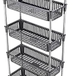 Rasvesh Plastic-Stainless Steel Fruit & Vegetable 4+1 Stand Kitchen Trolley | Fruit Basket | Vegetable Basket | Onion Potato Rack for Kitchen | Vegetable Stand for Kitchen (4+1 Layer Rack)-picture-22