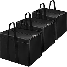 INN-VENTORE 85L Nylon Underbed Storage Bag with Zipper & Handles | Moisture-Proof Clothes, Blanket, Toy Organizer | Foldable Clothing Storage Box (Black) - Pack of 3-image-10