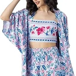moomaya Women's Printed 3 Piece Cord Set, Vacation Co-Ords For Summer, Resort Beach Wear-picture-34