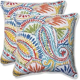 Pillow Perfect Paisley Indoor/Outdoor Accent Throw Pillow, Plush Fill, Weather, and Fade Resistant, Large Throw - 18.5" x 18.5", Blue/Multi Ummi, 2 Count-picture-20