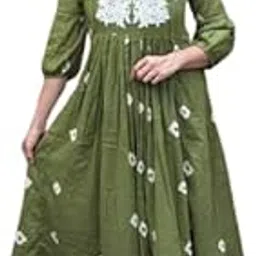 lee moda Women's Rayon V-Neck 3/4 Sleeves Embroidered Anarkali Printed Kurta with Pant-picture-12