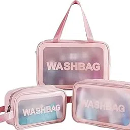 HOMERAS PVC Clear Makeup Pouch Set, Cosmetic Organizer Bag for Women and Girls Travel Waterproof Toiletry Storage Kit (Set of 3)-image-23