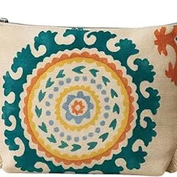 Ekaas Life Fringe Utility Printed Pouch Zipper, Waterproof Lining, Inner Pockets, Machine Washable, Spacious Base Travel Toiletry Bag, Accessories Organizer, Baby essentials & More Suzani Color M-picture-54