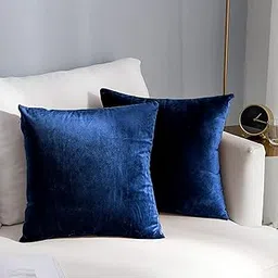AEROHAVEN™ Premium Velvet Reversible Decorative Throw Pillow/Cushion Covers with Invisible Zipper - (16 x 16 Inch, Navy)-picture-11