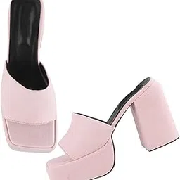 Comfortable Stylish Stunning Denim Strap Block Heels Light Weight Trendy Platform For Women & Girls-image-5