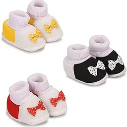 hawkr Newborn Baby Booties/Infant Anti-Slip Bow Accent Shoes slip-on baby booties/shoes designed PACK OF 3-picture-20