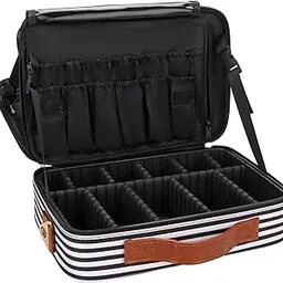 Relavel Travel Makeup Train Case Makeup Cosmetic Case Organizer Portable Artist Storage Bag with Adjustable Dividers for Cosmetics Makeup Brushes Toiletry Jewelry, Stripe Pattern, Medium, 1102-9-image-24