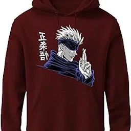 Hoodie for Mens | Cotton Solid Sweatshirt with Hood | Jujutsu Gojo Satoru Hoodies for Men | Anime Hoodies for Men | Black Navy Blue and Maroon Grey Colour-image-9