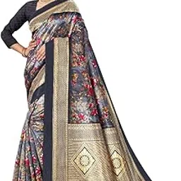 Kanooda Prints Women's Fancy Mysore Art silk Printed Saree Ethnic Flower Pattern_3145_Mysore_Black_Grey-picture-19