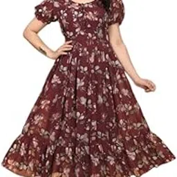 fennel Women Floral Printed Puff Sleeve Dress | Fit & Flare Western Style Midi Dress | Casual-picture-51