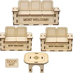 BABRO - Wooden Sofa Set for Kids | Sofa Set with Table & Doormat | Mini Furniture Play Set-image-6