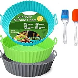 Air Fryer Silicone Liners 3Pcs– Round Basket with Ear Handles, Reusable Nonstick Baking Tray + Oil Brush & Spatula-picture-13