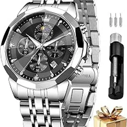 olevs Men's Watches Analog Quartz Chronograph Dress Watch Multifunctional Stainsteel Steel Waterproof Classic Original Watch for Man-picture-24