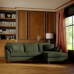 SOFALIZE - Modern L-Shaped Sectional Sofa, Dark Green Bucle Fabric, Cushioned Wooden Legs, Right Hand Side Chaise Couch, Sofa for Living Room, Bedroom, Hallway (RHS Green)-picture-11