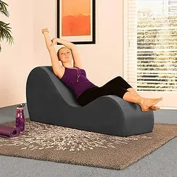 WOOD POINT Crafts Leatherate Tantric Chaise Loung Chair, Yoga Chaise Lounge,Chaise Sofa Modern Lounge,Relaxing Chaise Lounge Chair, loveseats and chaises with Cushion (Grey)-image-0