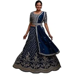 Peacock Blue Zariwork Raw Silk Readymade Lehenga Choli For Women-picture-48
