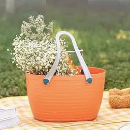 HOMIES Picnic Beach Braided Caddy Tote Basket Bag with Handle, Large, Multicolor-picture-57