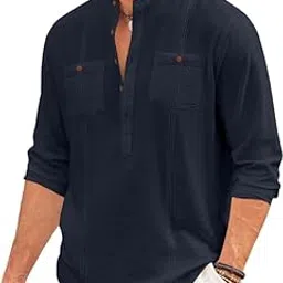 macsivo Cotton Blend Solid Casual Short Kurta for Men Long Sleeve Mandarin Collar Stylish Shirt Kurta for Men-picture-18