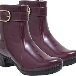 shoetopia Women's Ankle Boots with Low Heel & Gold Buckle – Stylish Slip-Resistant Zip-Up Short Boots for Casual & Party Footwear-picture-45