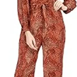 elanmate Women's Mandarin collar Full Sleeves Cheetah Print Jumpsuit/Dress (1248-Rust-M)-picture-14