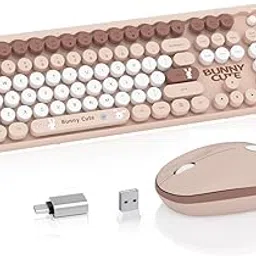 Wireless Keyboard and Mouse, Cute Keyboard and Mouse with OTG Adapter, 2.4G Wireless Colorful Keyboards for PC, Mac, Laptop,Tablet,Computer Windows (Brown and White)-image-72