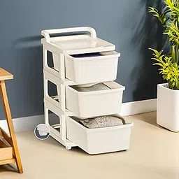 Kuber Industries 3 Layer Heavy Duty Plastic Storage Drawer with Wheels | Modular Cabinet for Bedroom, Office, Home | Chest of Drawers Organiser for Cosmetics, Kitchen items, Toys Storage | Ivory-picture-23