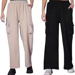 Combo Pack of 2 Women's Solid Straight Fit Full-Length Cargo Pants – Stylish, Comfortable, Casual Wear for Everyday Outfits image 1