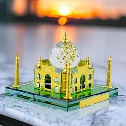 Crystal Taj Mahal Showpiece | Gold-Plated Glass Dome Miniature Souvenir | Elegant Decorative Collectible for Home Décor, Office & Gifting - (5D x 8W x 10H Cm)-picture-27