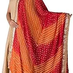 kalpit creations Women's Jaipuri Art Silk Bandhej Rajasthani Bandhani Dupatta with Gota Patti Lace-picture-25