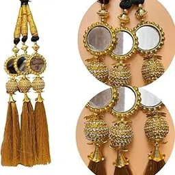 PRAAJKA Mirror Punjabi Heavy Design Parandi/Hair Extension/Braid Tassles/Patiala Shahi Paranda/Hair Accessories Hangings black, Design Golden for Women and Girl-picture-24