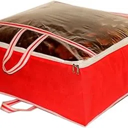 AARON INC Presents Non Woven Blanket Storage Bag With Front Handle Large Transparent Clear Window Large Size Storage Bag Cover Under Bed Storage (Red Pack of 1)-picture-16