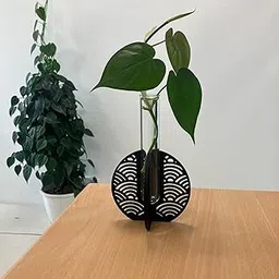 Laser Cut Japanese Wave Pattern Test Tube Vase, Black MDF Base 10x10 cm, Glass Tube 25x150 mm, Modern Plant Propagation Stand, Suitable for Home Decor and Plant Hobbyist (Pack of 2)-picture-10