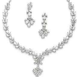 Jewellery Set Classic Style AD/American Diamond Studded Rose Gold Plated Handcrafted Circle Necklace Set for Women & Girls-image-68