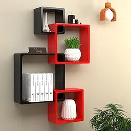 ETIQUETTE ART Floating Cube Shelves - Intersecting Wall Mounted Shelves - Wall Decor Square Shelves for Bedrooms, Living Rooms & More - Set of 4 Box Shelves (Red & Black)-picture-28