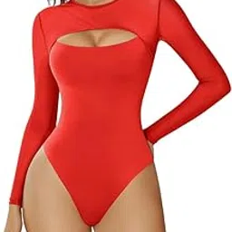 xivir Womens Sheer Bodysuit Double Lined Long Sleeve Bodysuits Round Neck Shirt Going Out Tops for Women-picture-33