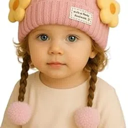 Krystle Toddler Knit Hat with Braids, Pom-Poms, and Floral Accents – Warm & Stylish Winter Accessory (Multicolor,2-4 Years)-picture-11