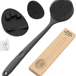 Premium Soft Silicone Back Scrubber Shower Bath Body Brush with Long Handle Dirt_Removal Back Scrubber | BPA-Free | For Men and Women (BLACK)-image-61