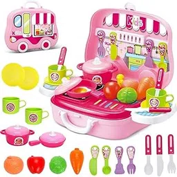 Niku Platic Cooking Kitchen Set with Wheels | Pretend Play Kitchen Toy Set for Boys and Girls | Best Birthday Gift for Girls Kids image 1