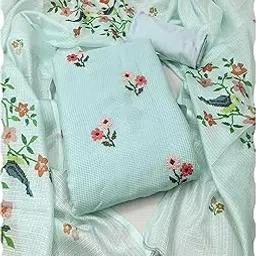 Floral Embroidered Kota Doria Unstitched Dress Material for Women | Lightweight & Comfortable Fabric, Ethnic Wear for Women-image-57