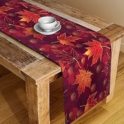 ALINA DECOR Poly Cotton Leafs Pattern HD Printed Washable Runner for Dining Table 4-6 Seater (Maroon, 13 Inch X 58 Inch)-picture-30