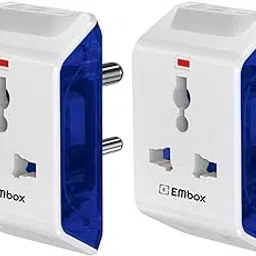 EMBOX 3 Pin Multi Plug Adapter with Individual Switch 3 Pin Plug Socket Safety Shutter Spike Buster Fuse Protected Adapter 3 Way Plug Extension for Home Office Travel (MultiPlug Pack of 2-Blue)-picture-15