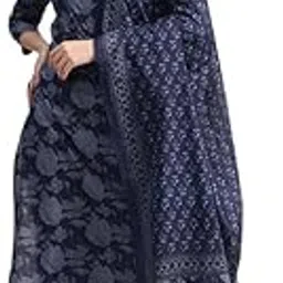 aavyora Women's Floral Printed Indigo Blue Cotton Straight Kurta With Trouser & Dupatta-picture-21