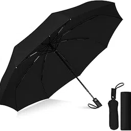 elexiq Auto Open-Close Umbrella for Women, Men, and Kids 3 Fold Portable Umbrellas for Rain Big Size Windproof Umbrella for Travel(black umbrella)-picture-33