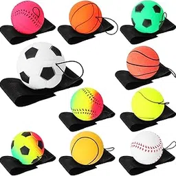 10 Pieces Wrist Return Ball Wrist Band Ball Rubber Rebound Ball Sports Bouncy Ball Basketball Baseball Soccer Ball Wristband Toys for Wrist Exercise Sports and Children or Adults for Fun (2.48 Inch)-picture-16