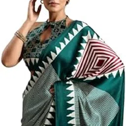 saretra mall SAREEZAA Women's Multicolor Crepe Ajrak Printed Saree With Unstitched Blouse-picture-11